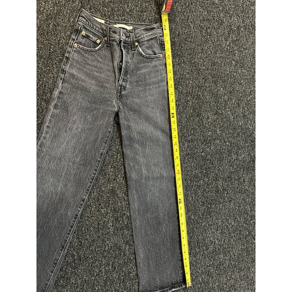 VTG LEVIS Ribcage Straight Jeans Women’s 23 – Button Fly Black Distressed Denim - Picture 10 of 11